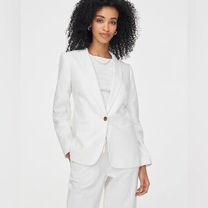 J.Crew Blazer Womens 14 Linen-blend one-button White Preppy Classic Career AL222